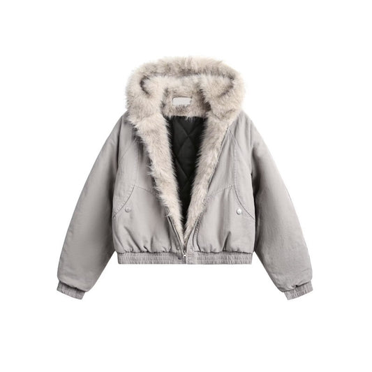 American Retro Fur Collar Hooded Cotton Jacket