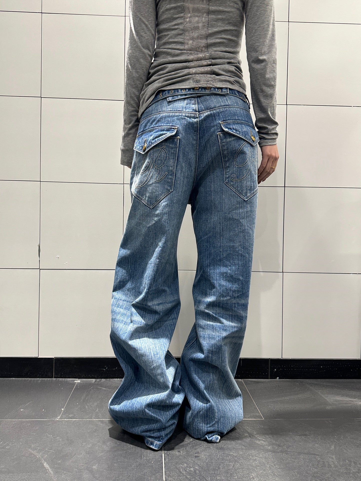 American Retro Paris Buckle Bamboo Joint Jeans