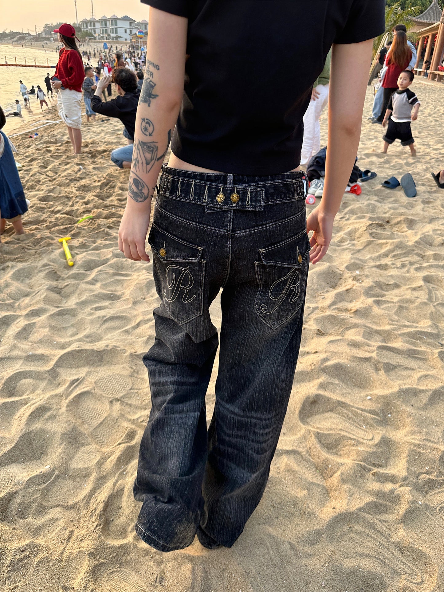 American Retro Paris Buckle Bamboo Joint Jeans