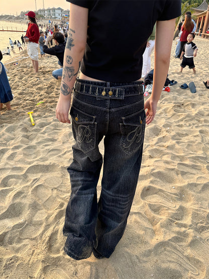 American Retro Paris Buckle Bamboo Joint Jeans
