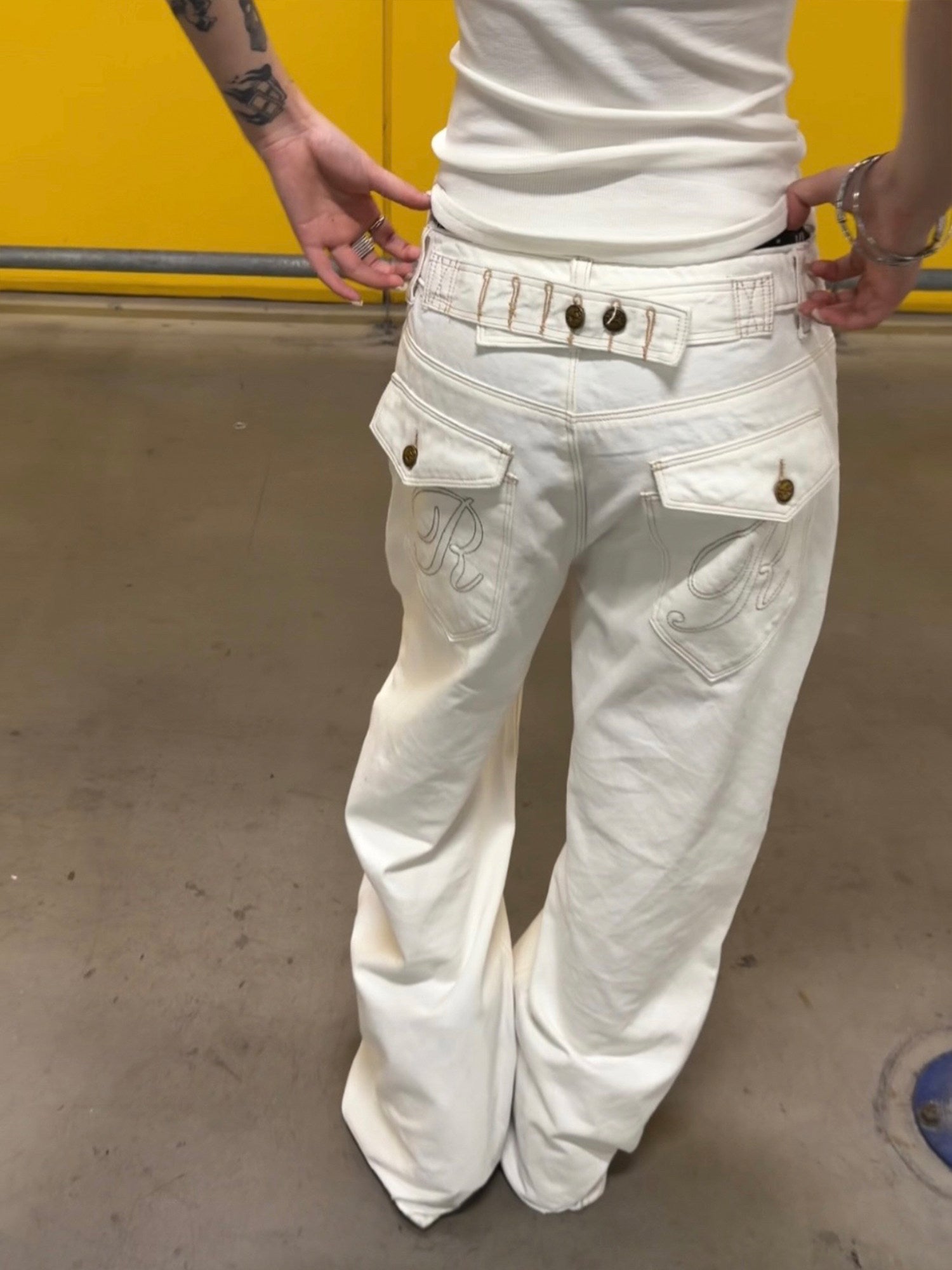 American Retro Paris Buckle Bamboo Joint Jeans