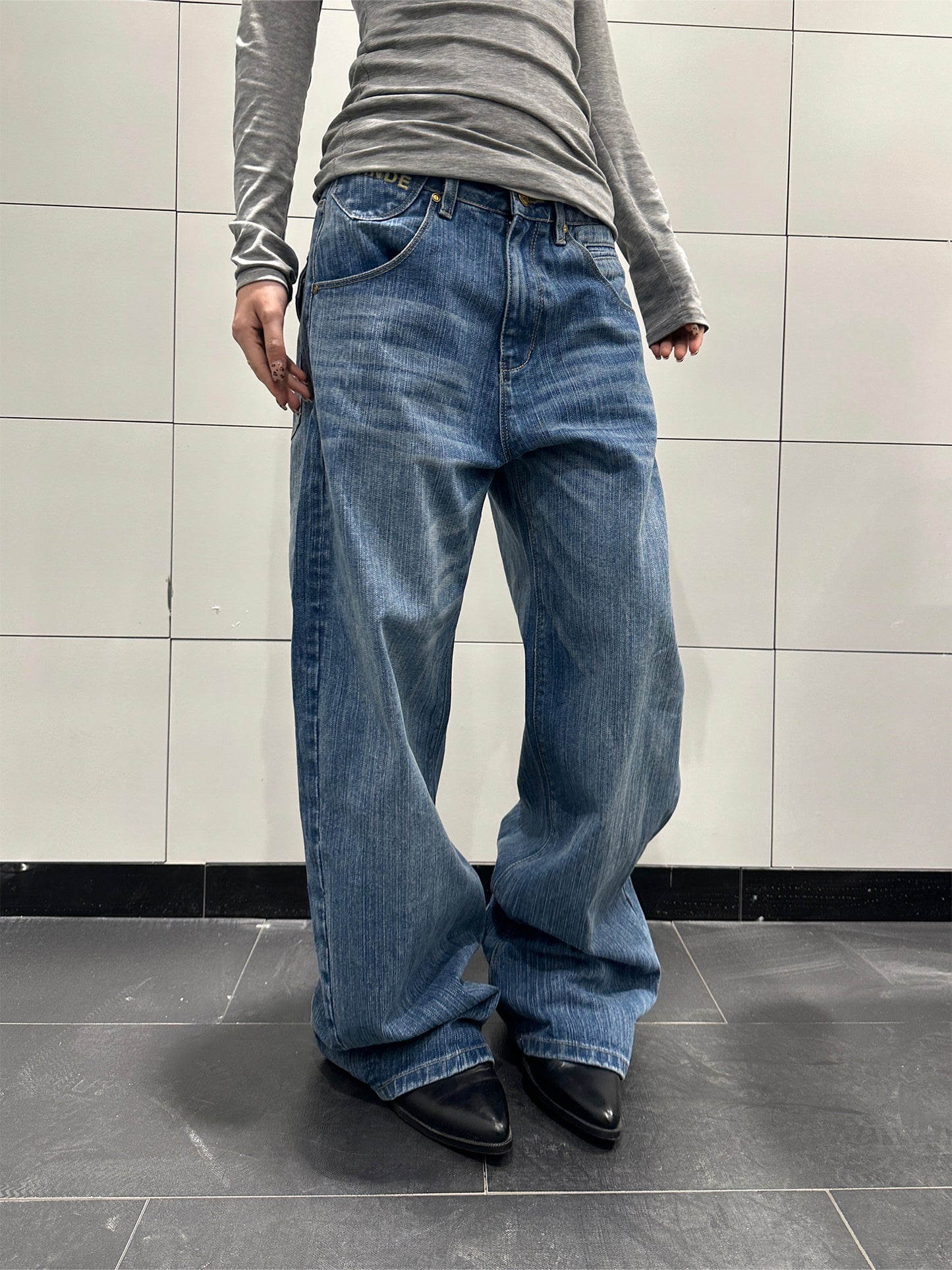 American Retro Paris Buckle Bamboo Joint Jeans