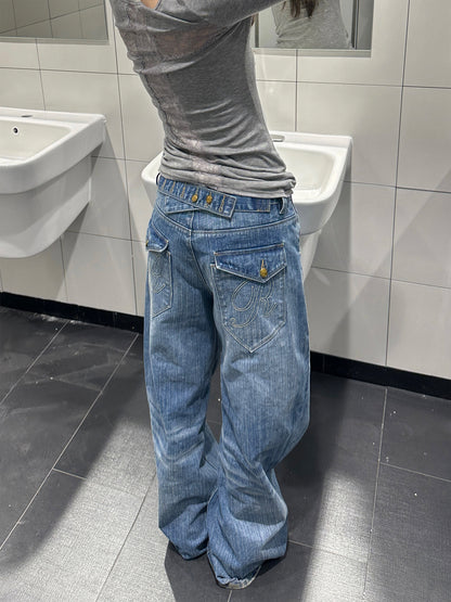American Retro Paris Buckle Bamboo Joint Jeans