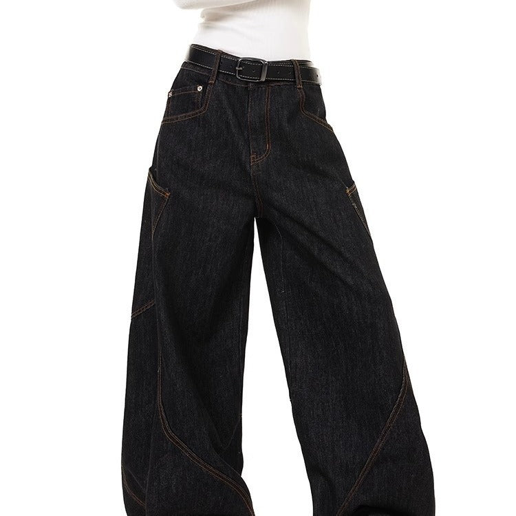 American Retro Style Loose Wide-Leg Denim Trousers
