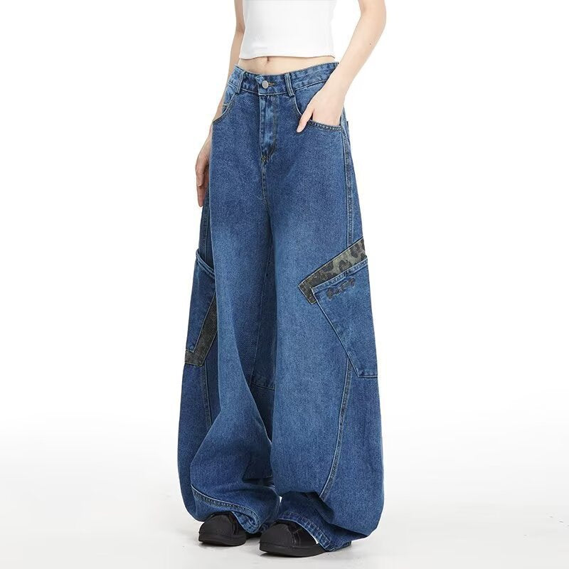 American Retro Style Loose Wide-Leg Denim Trousers