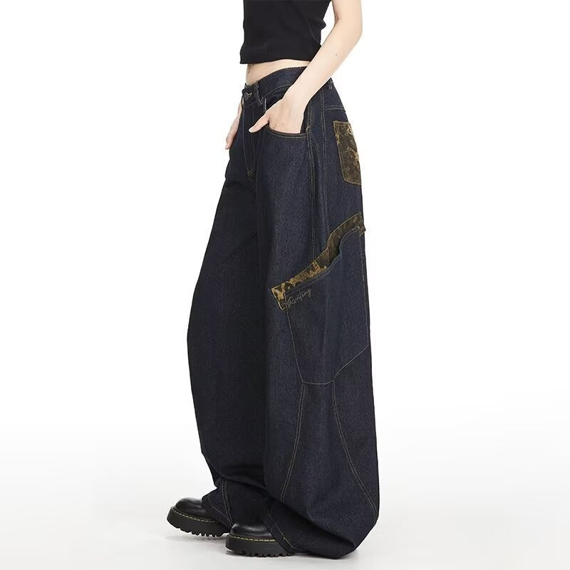 American Retro Style Loose Wide-Leg Denim Trousers