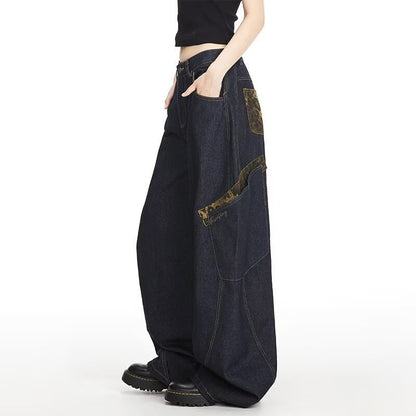 American Retro Style Loose Wide-Leg Denim Trousers