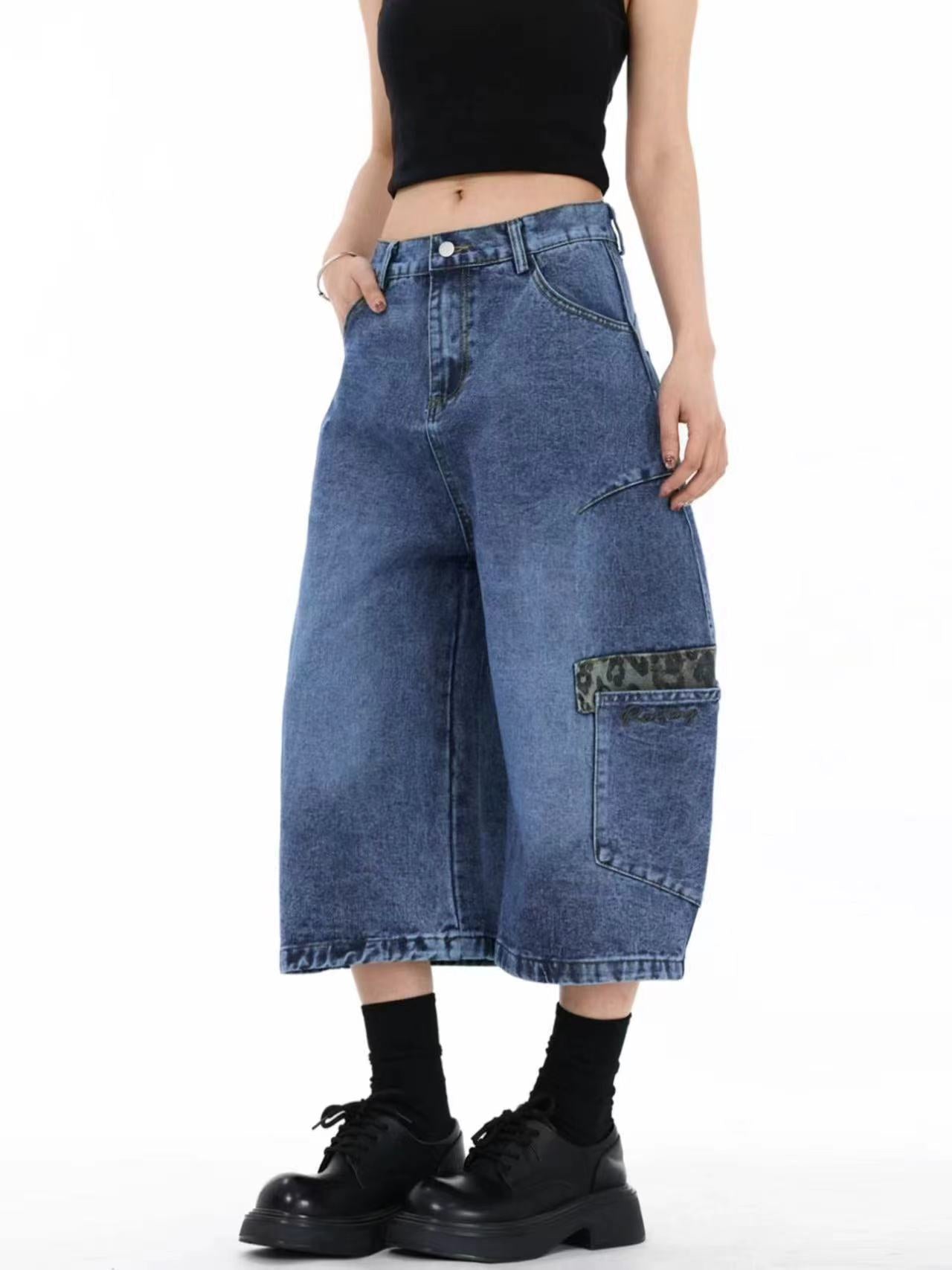 American Retro Style Loose Wide-Leg Denim Trousers