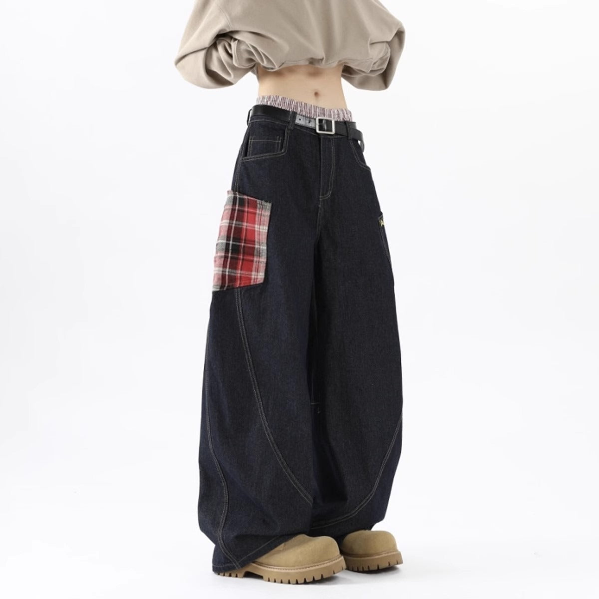 American Retro Style Loose Wide-Leg Denim Trousers