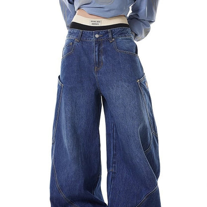 American Retro Style Loose Wide-Leg Denim Trousers