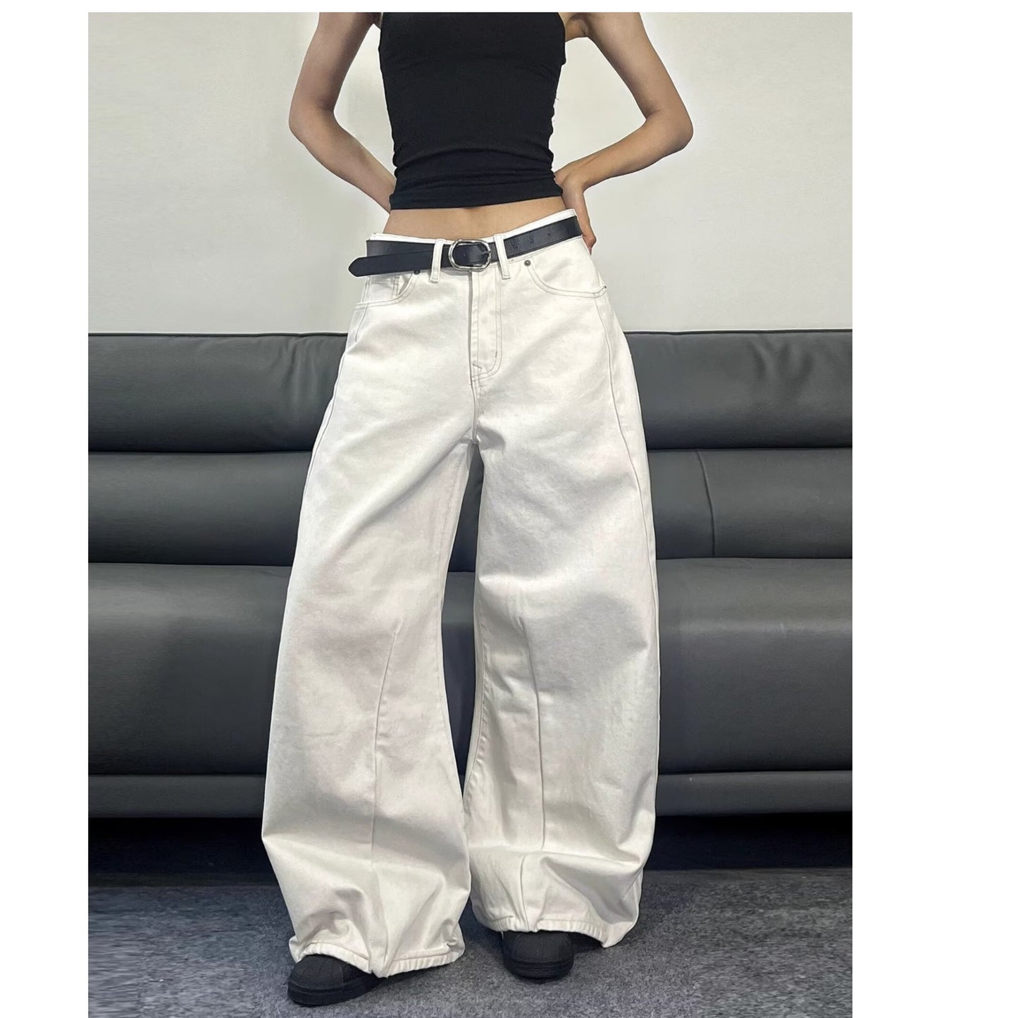 American Retro Style Loose Wide-Leg Denim Trousers