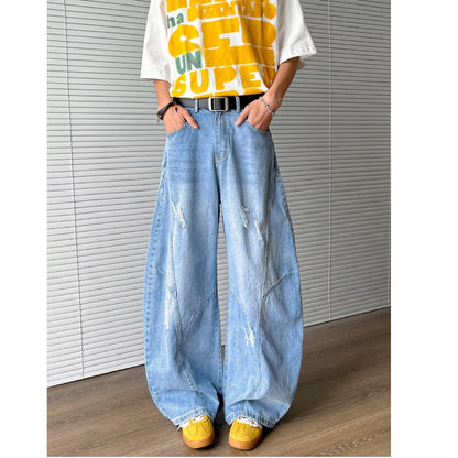 American Retro Style Loose Wide-Leg Denim Trousers