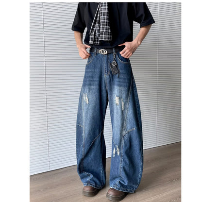 American Retro Style Loose Wide-Leg Denim Trousers