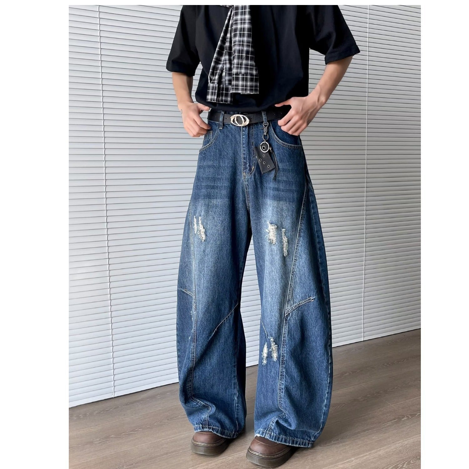 American Retro Style Loose Wide-Leg Denim Trousers