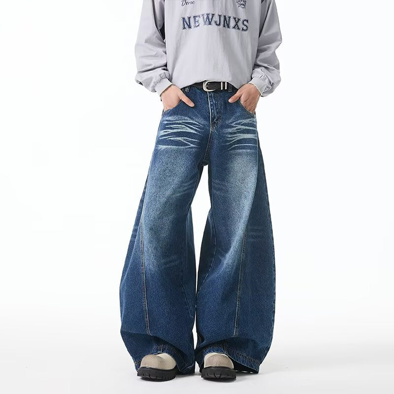 American Retro Style Loose Wide-Leg Denim Trousers