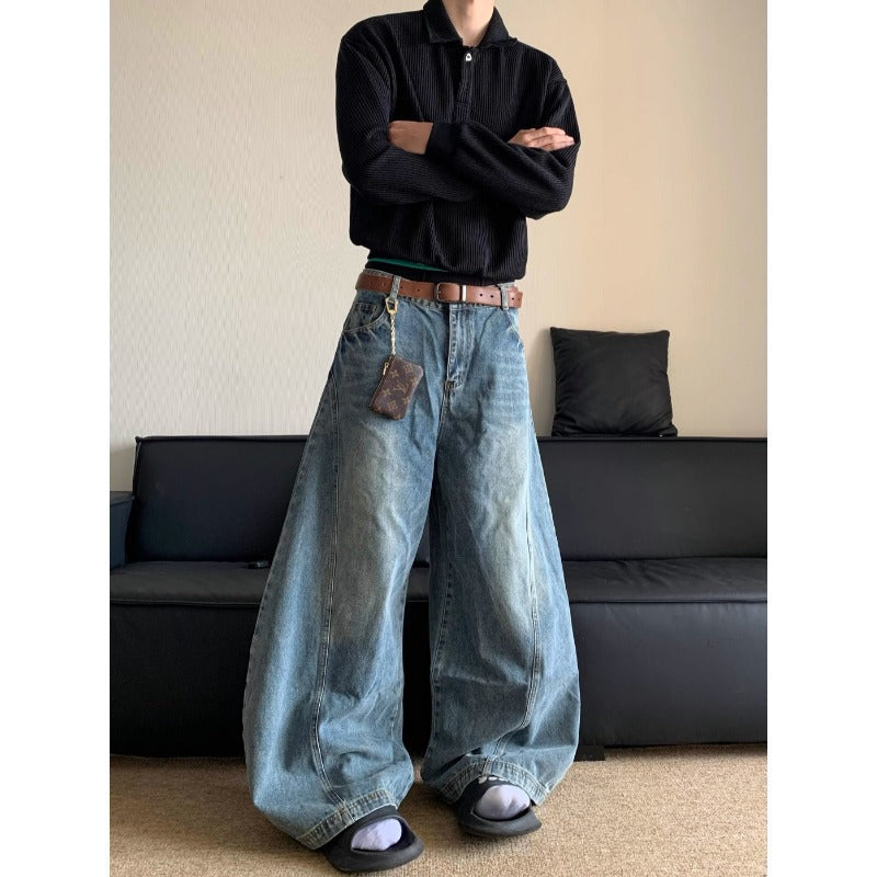 American Retro Style Loose Wide-Leg Denim Trousers