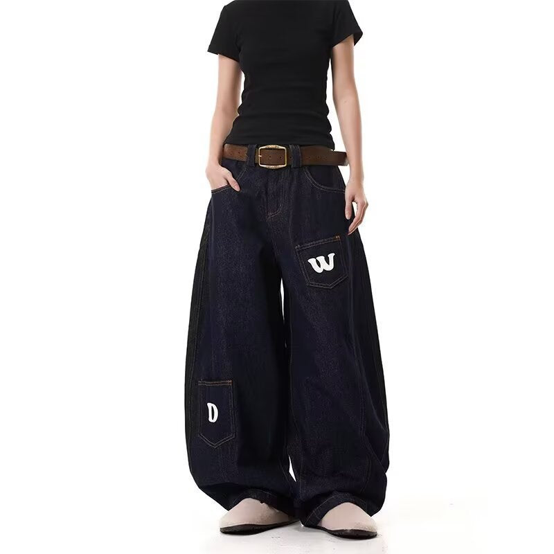 American Retro Style Loose Wide-Leg Denim Trousers