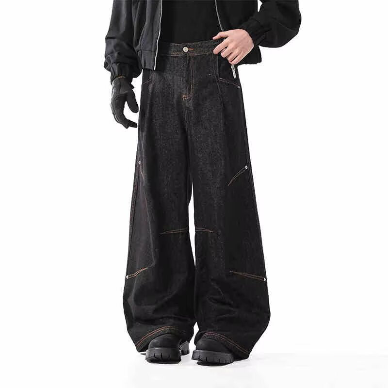 American Retro Style Loose Wide-Leg Denim Trousers