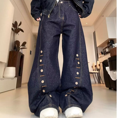 American Retro Style Loose Wide-Leg Denim Trousers