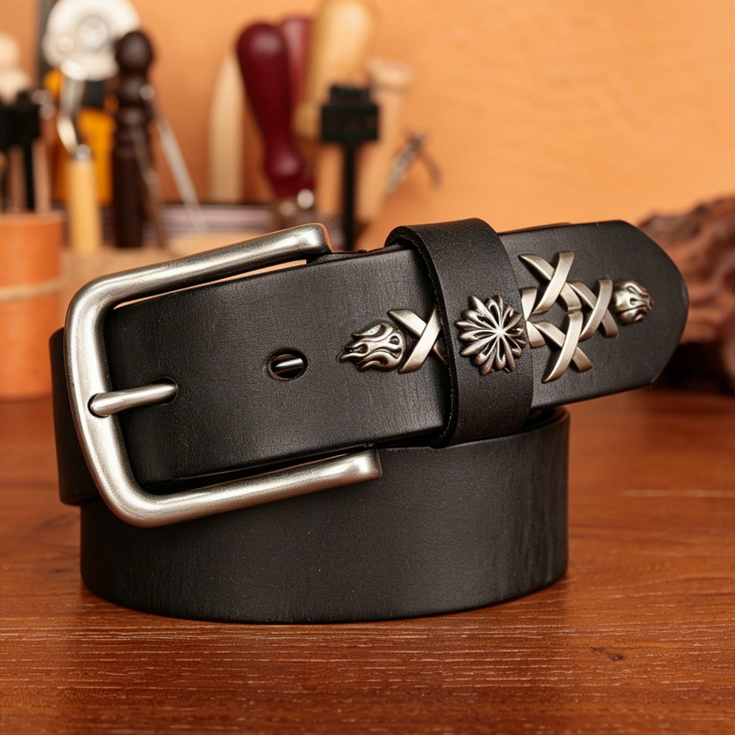 American retro top-grain cowhide belt
