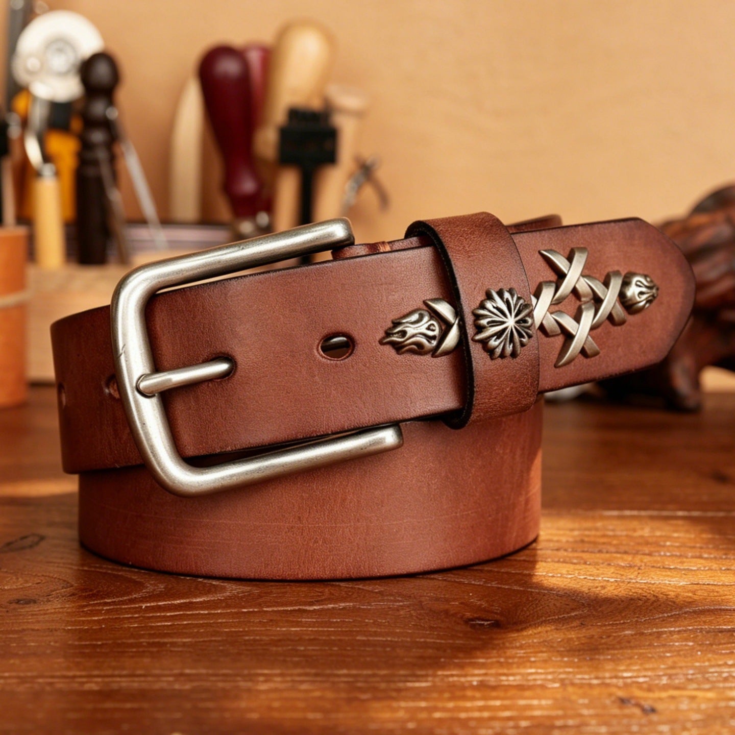 American retro top-grain cowhide belt