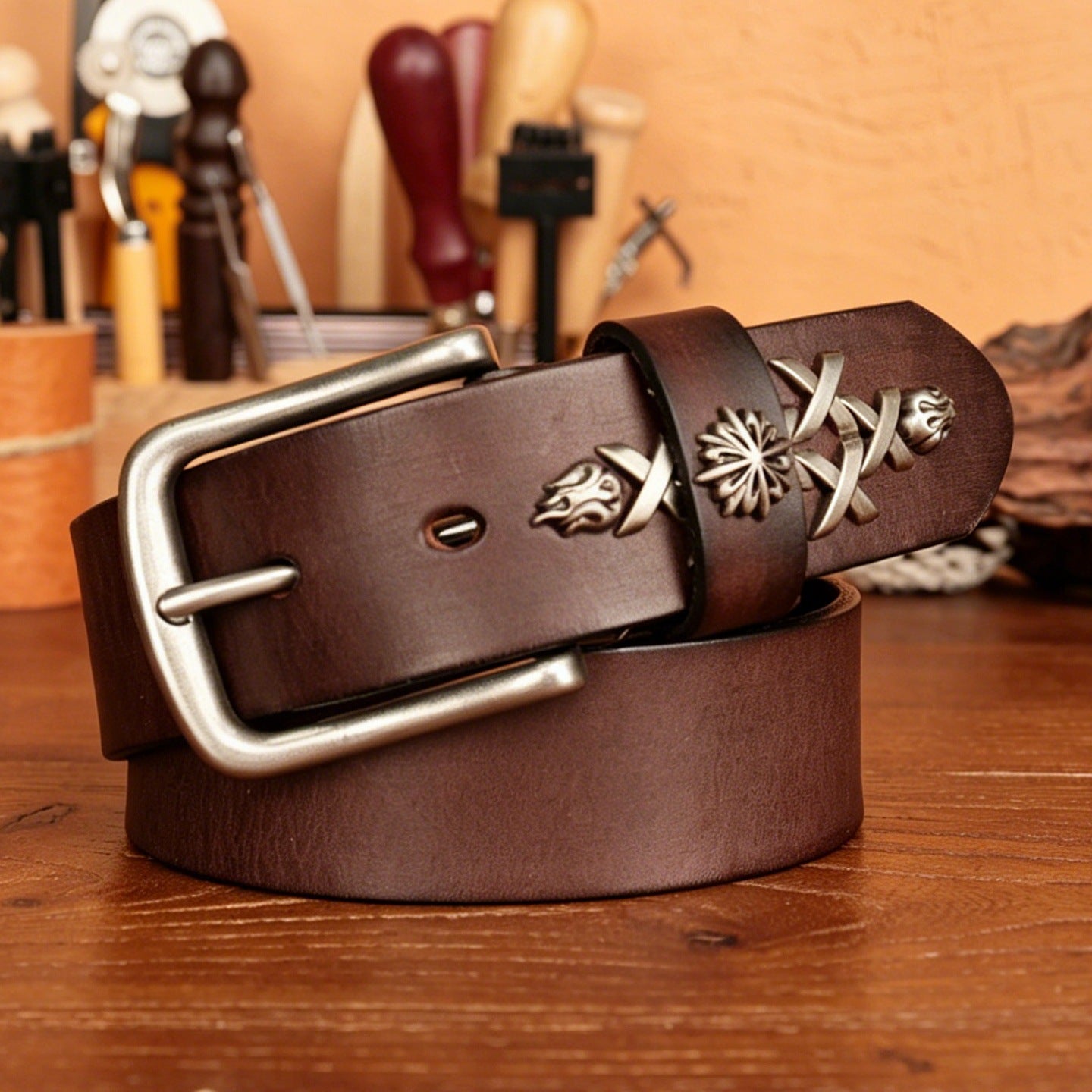 American retro top-grain cowhide belt