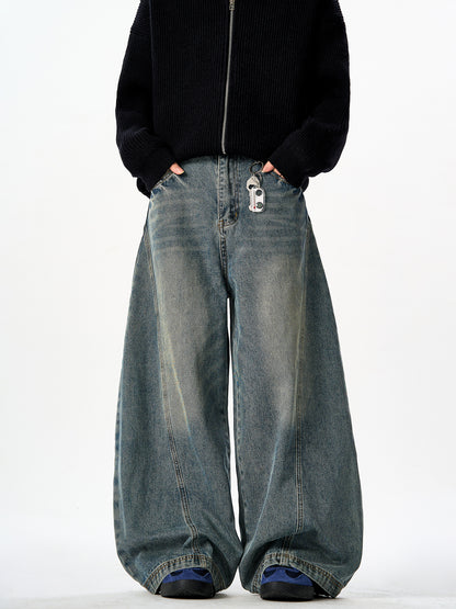 American Retro Washed Denim Jeans Unisex Loose Straight-Leg Pants