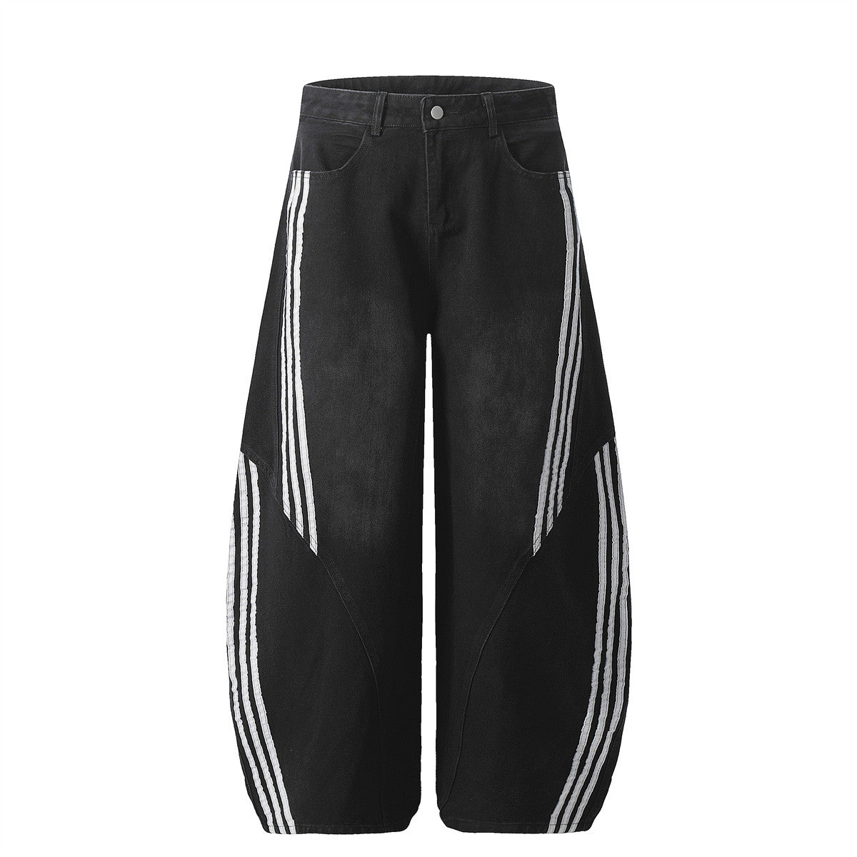 American Retro Washed Denim Pants with Stripe Detail