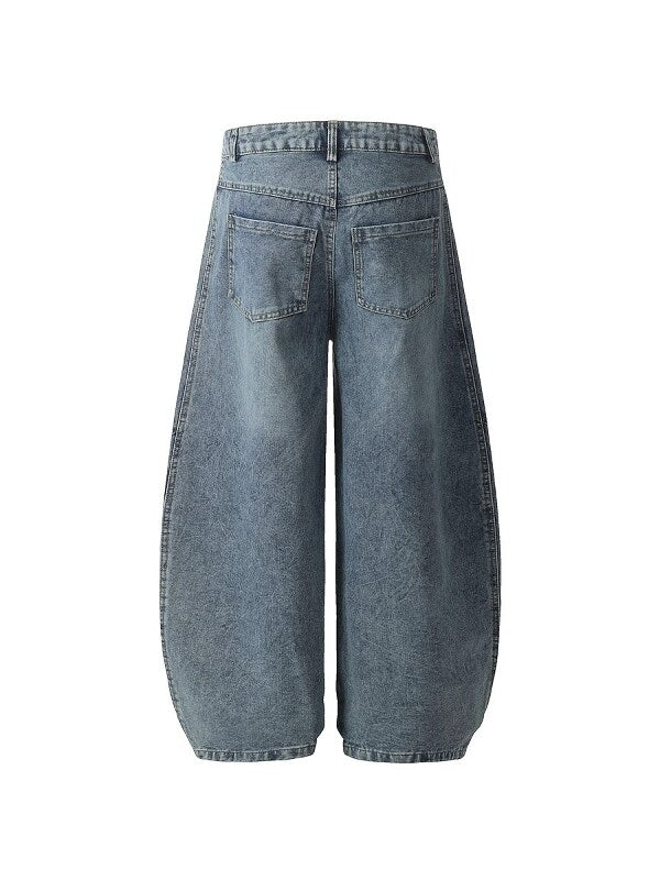 American Retro Washed Denim Pants with Stripe Detail
