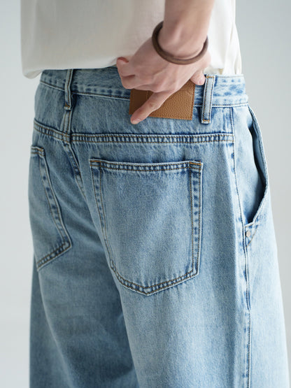 American Retro Washed Ice Blue Casual Jeans