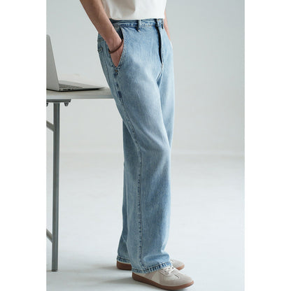 American Retro Washed Ice Blue Casual Jeans