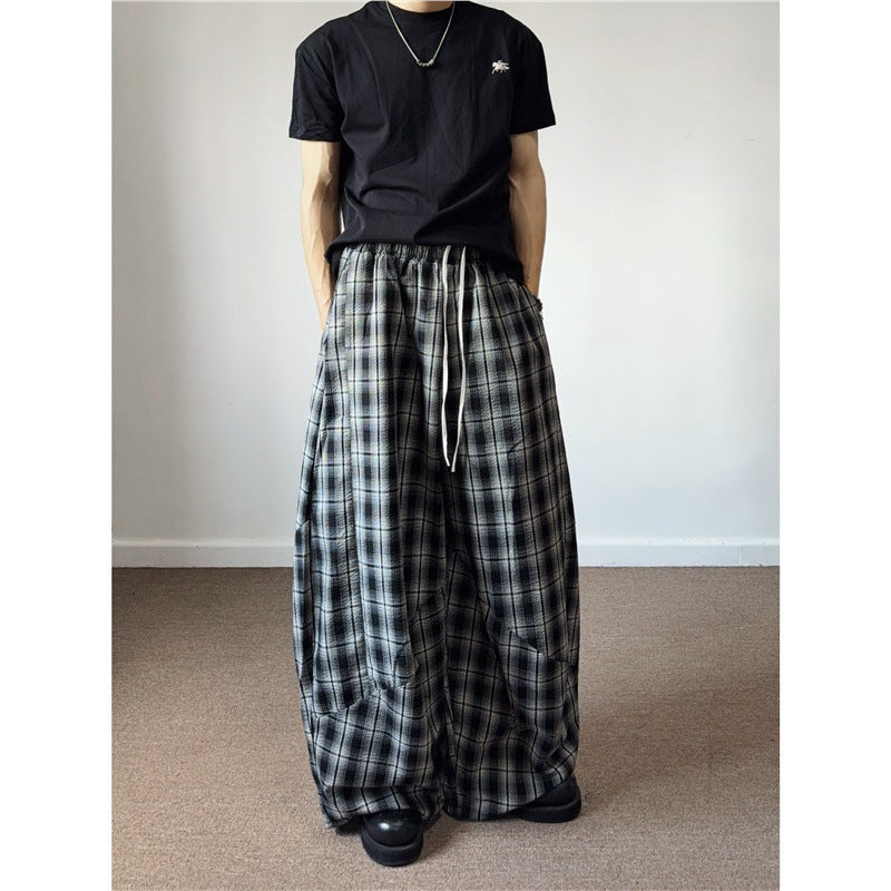 American Retro Wide-Leg Plaid Pants