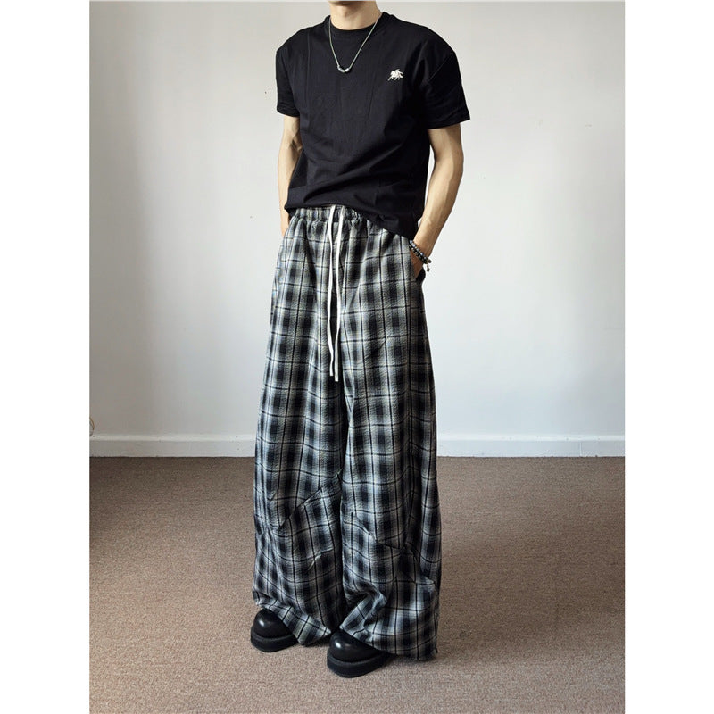 American Retro Wide-Leg Plaid Pants