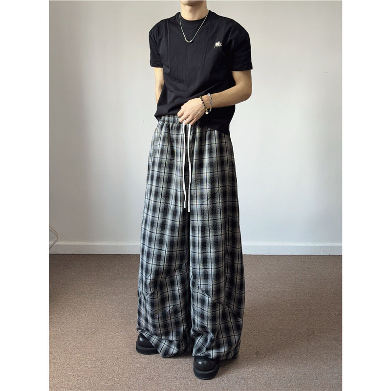 American Retro Wide-Leg Plaid Pants