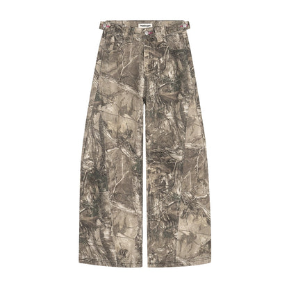 American Street Letter Embroidery Branch Camouflage Jeans for Men and Women