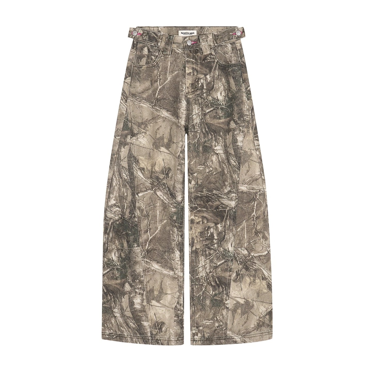 American Street Letter Embroidery Branch Camouflage Jeans for Men and Women