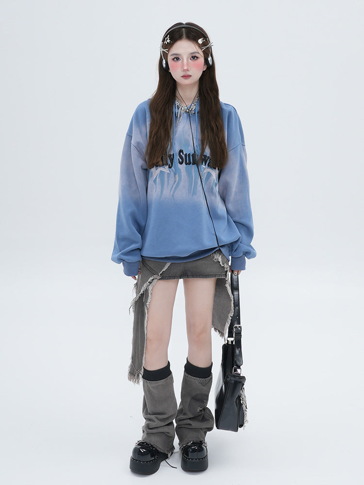 American-style embroidered printed hoodie
