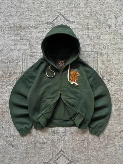 American Style Embroidered Zip Hoodie