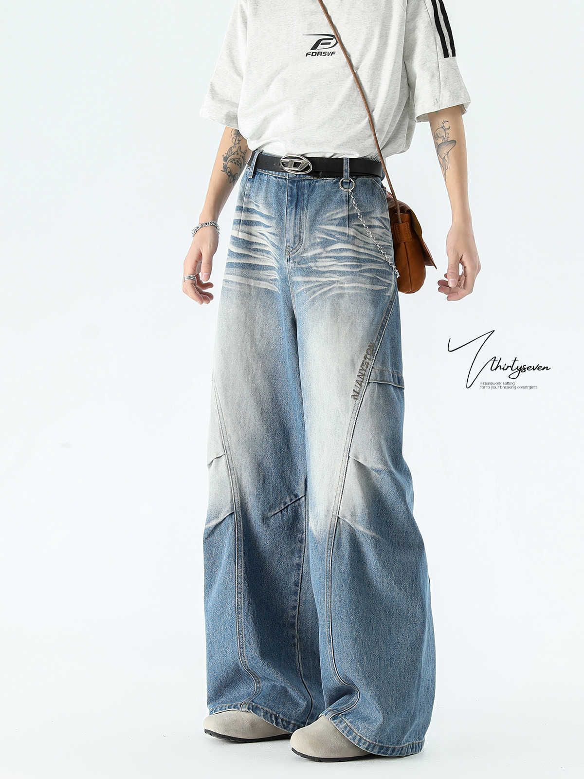 American-style gradient denim pants
