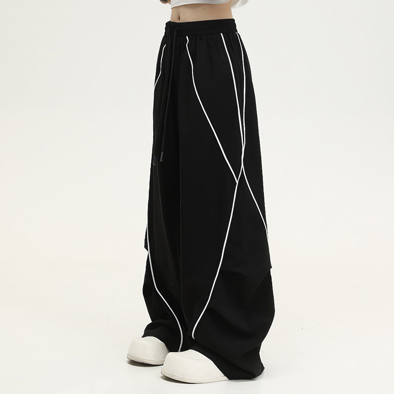 American-style patchwork wide-leg pants
