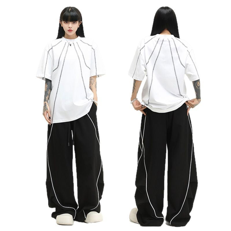 American-style patchwork wide-leg pants