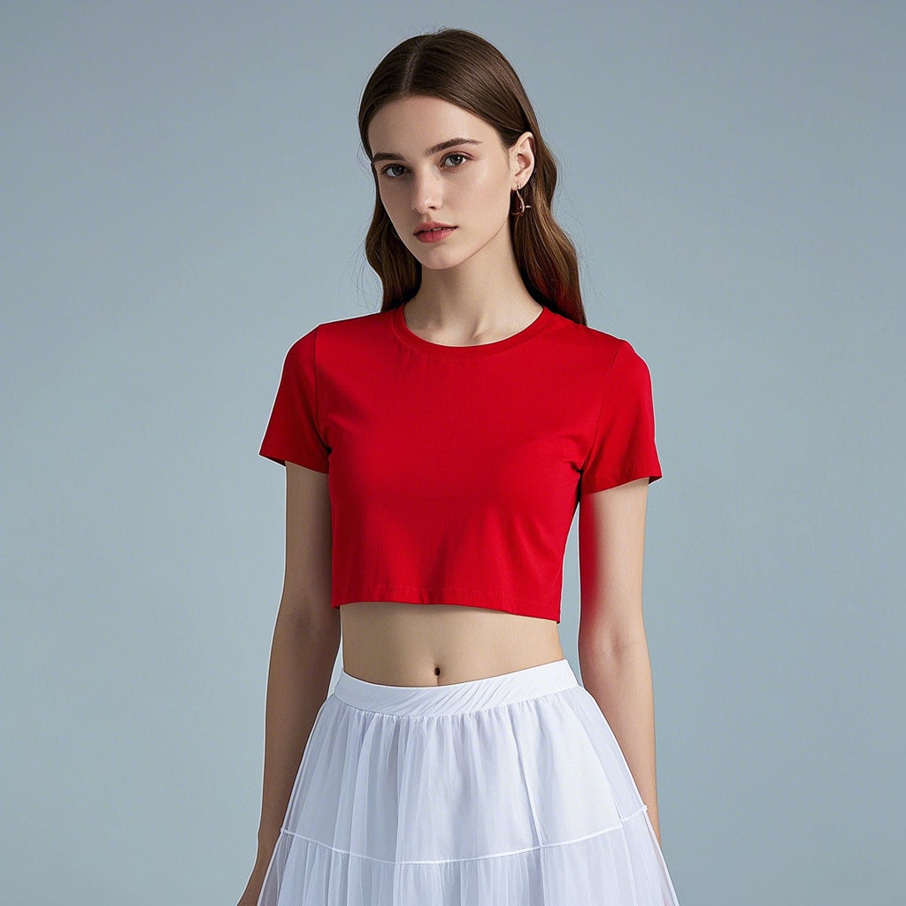 American style short-sleeved front-neck t-shirt