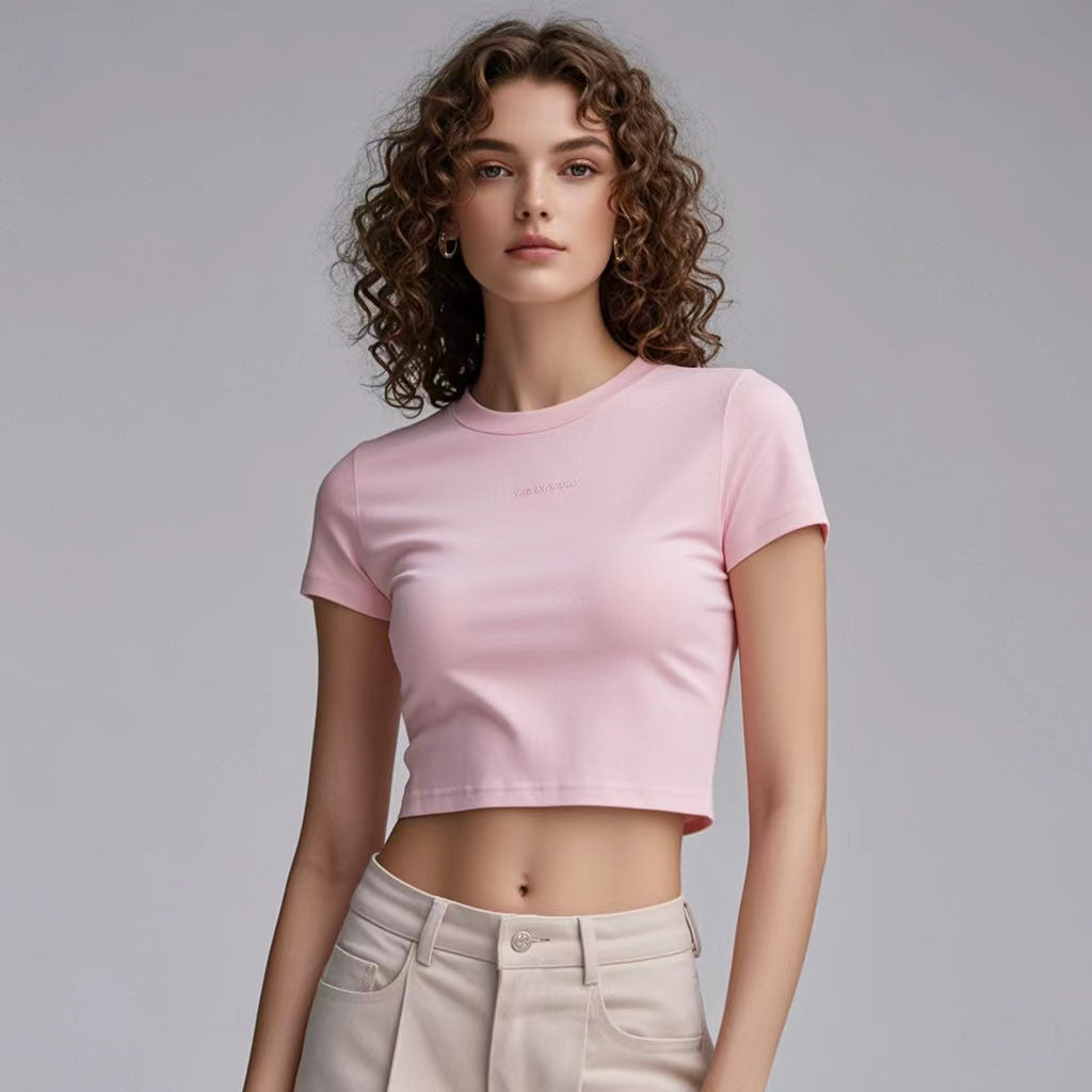 American style short-sleeved front-neck t-shirt