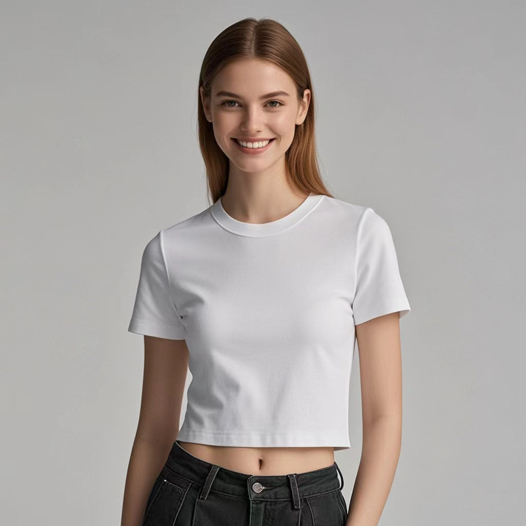 American style short-sleeved front-neck t-shirt