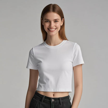 American style short-sleeved front-neck t-shirt