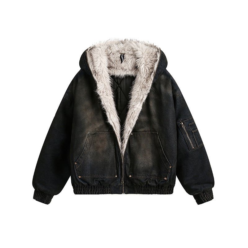 American-style vintage distressed denim jacket