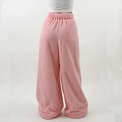 American-style warm and casual lamb wool wide-leg pants, solid color, simple, unique, beautiful, high-street style, winter trousers.