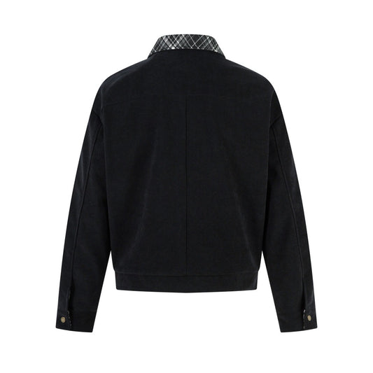 American-Style Workwear Jacket with Contrast Plaid Lapels