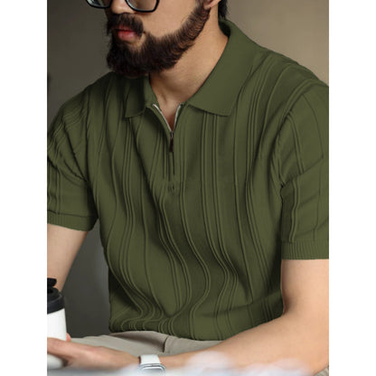 American Style Zipper Polo Shirt Mens Summer Knit Top