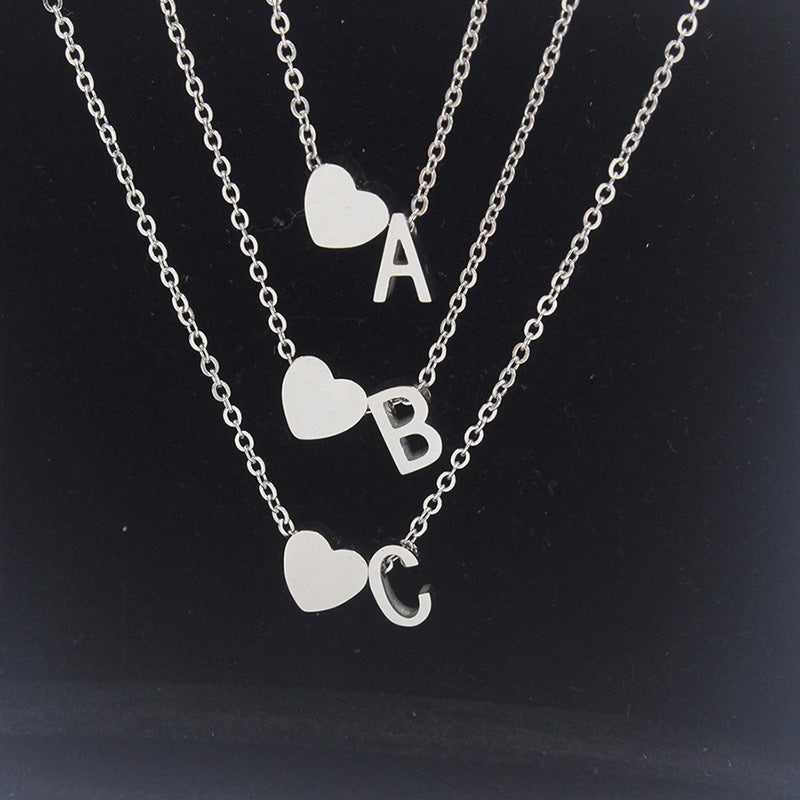 An English letter heart and heart combination necklace